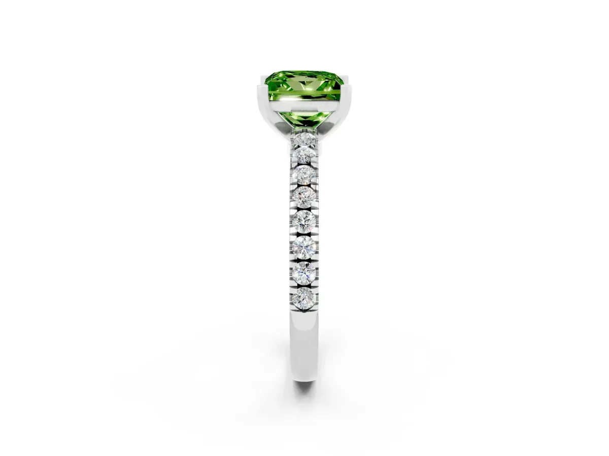 Princess Cut Solitaire Peridot with Pavé Band and Four-Prong Setting Silver