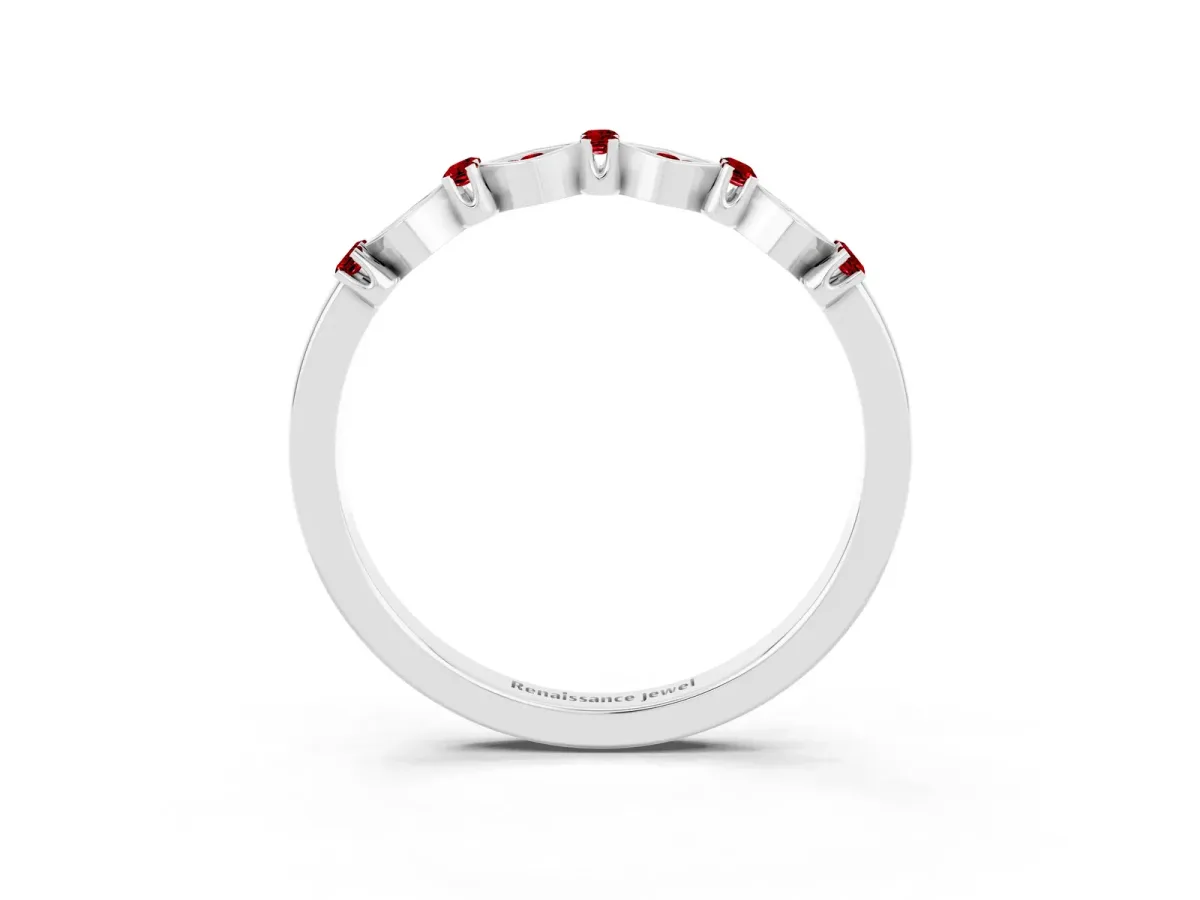Pavé Cushion Ruby Cluster Eternity Band with Prong Setting Silver