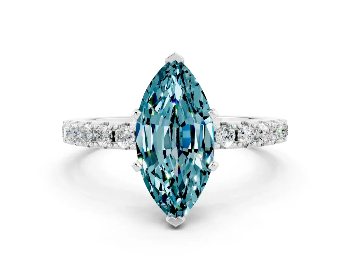 Marquise Cut Blue Topaz Solitaire Pavé Band with Four-Prong Setting Silver