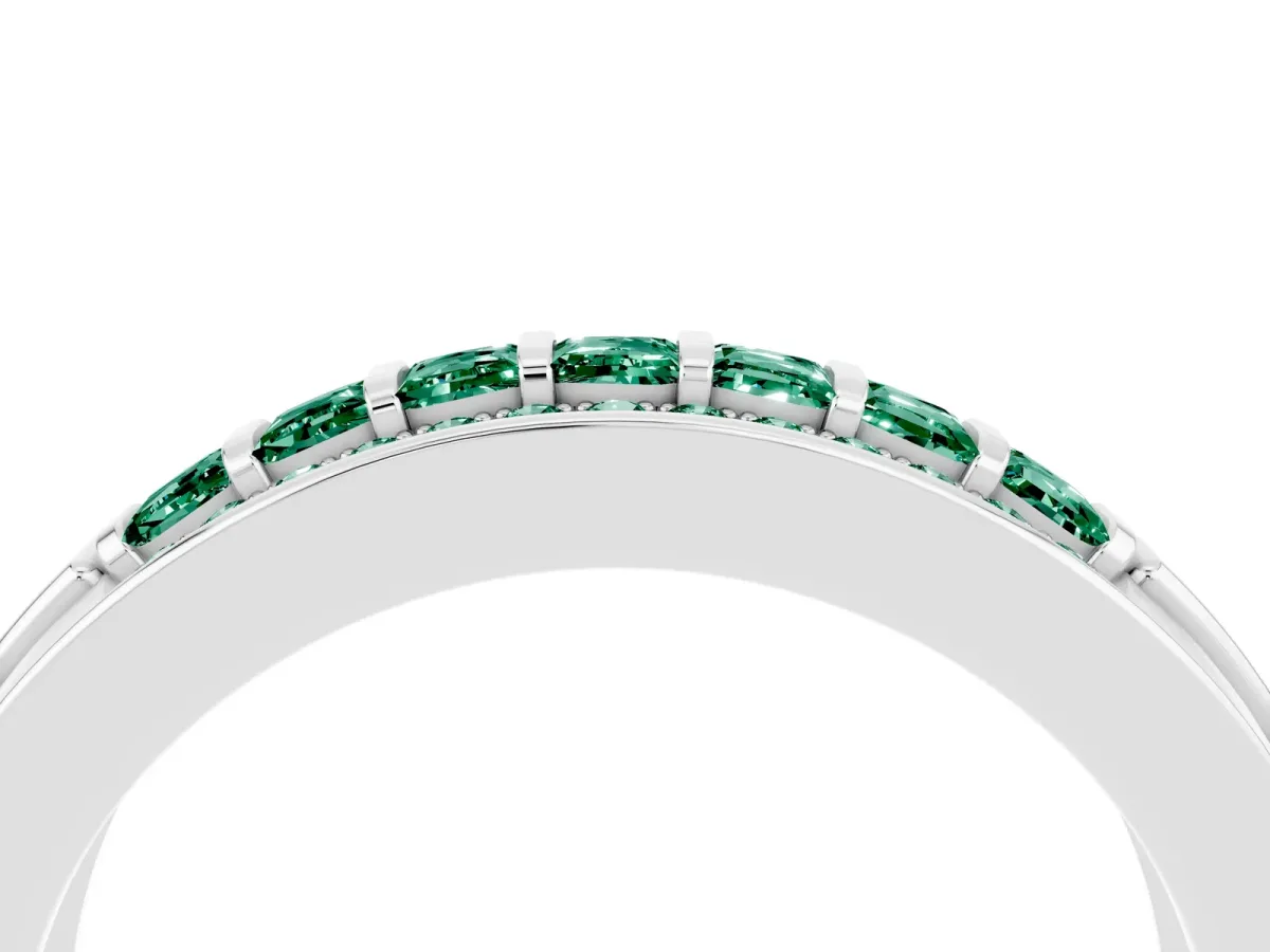 Bar-Set Princess Cut Green Sapphire Pavé Band Platinum