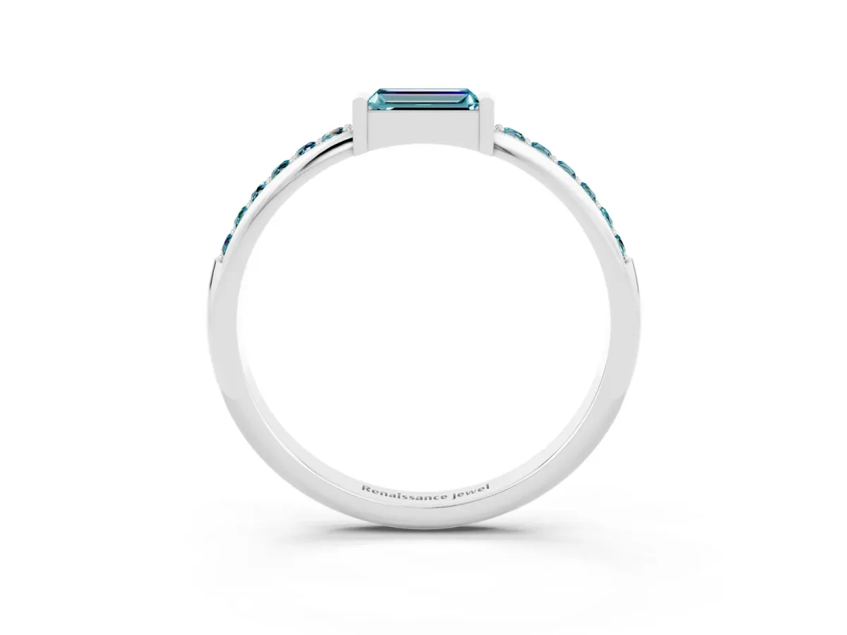 Baguette Blue Topaz Pavé Band with Bar Setting Platinum