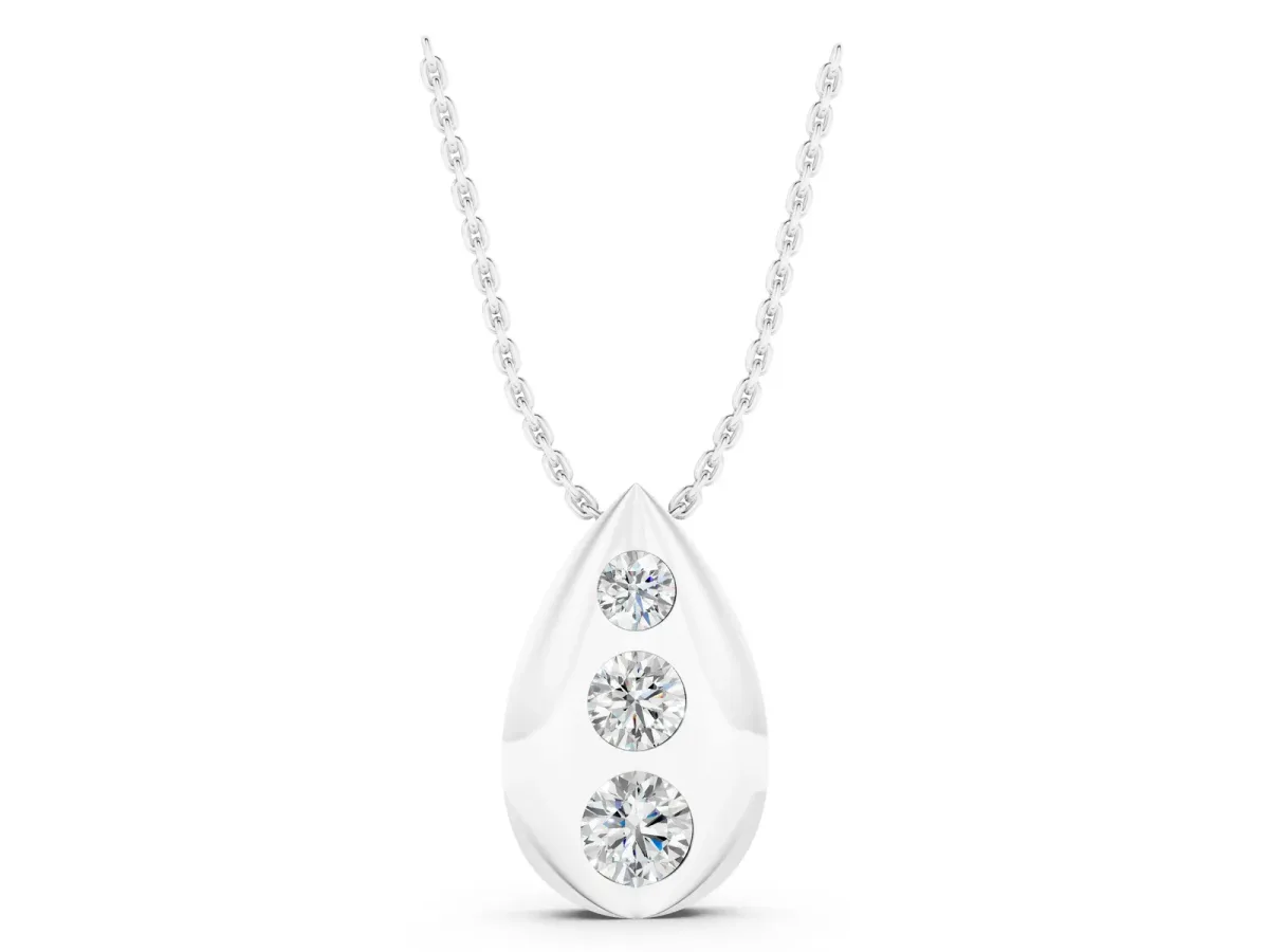 Teardrop Bezel-Set Round Diamond Pendant White gold