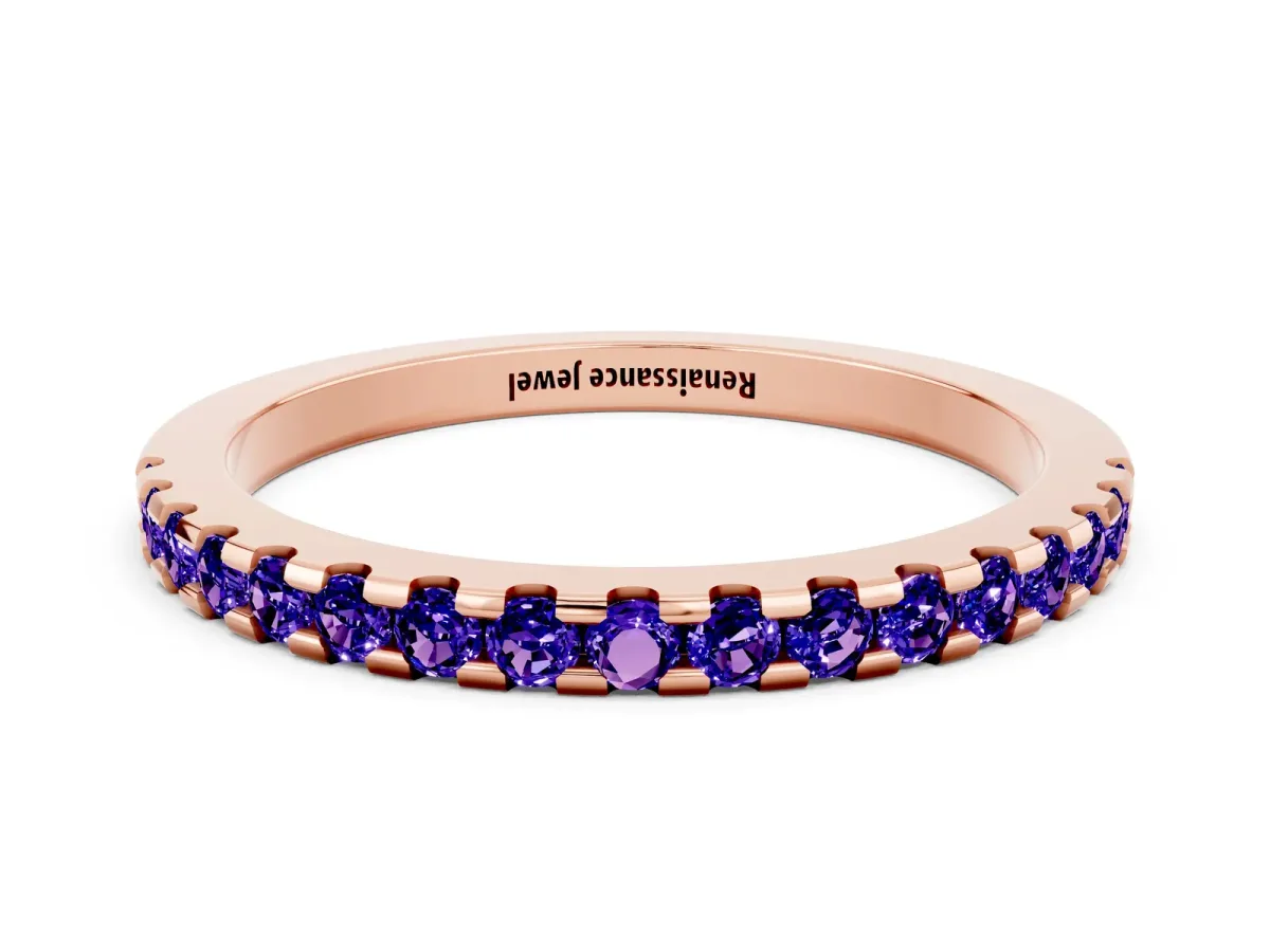 Round Tanzanite Pavé Set Eternity Band with Micro Prong Setting Rose gold