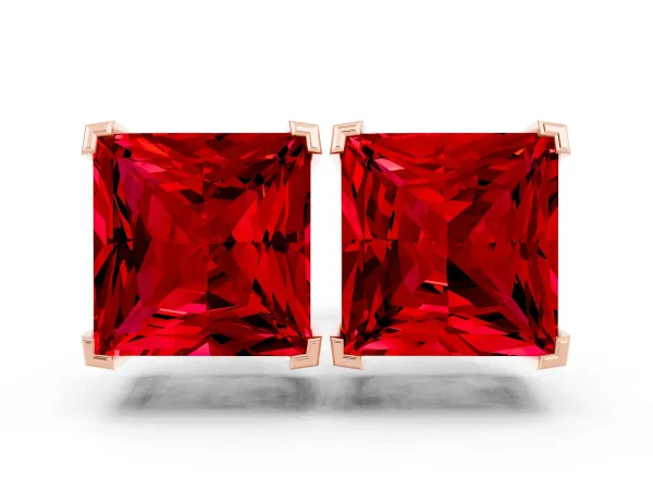 Princess Cut Ruby Stud Earrings Rose gold
