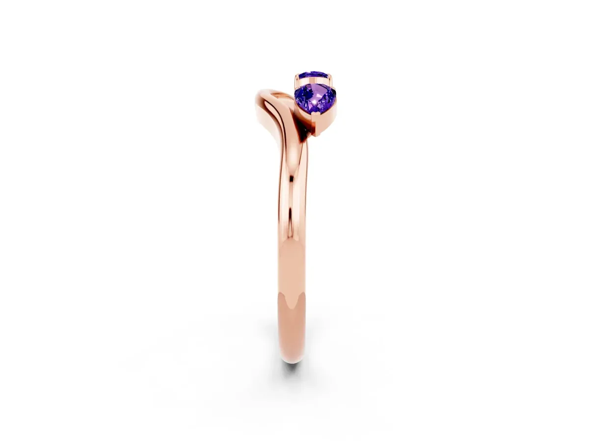 Pear Cut Tanzanite Two-Stone Open Band Ring with Prong Setting Rose gold
