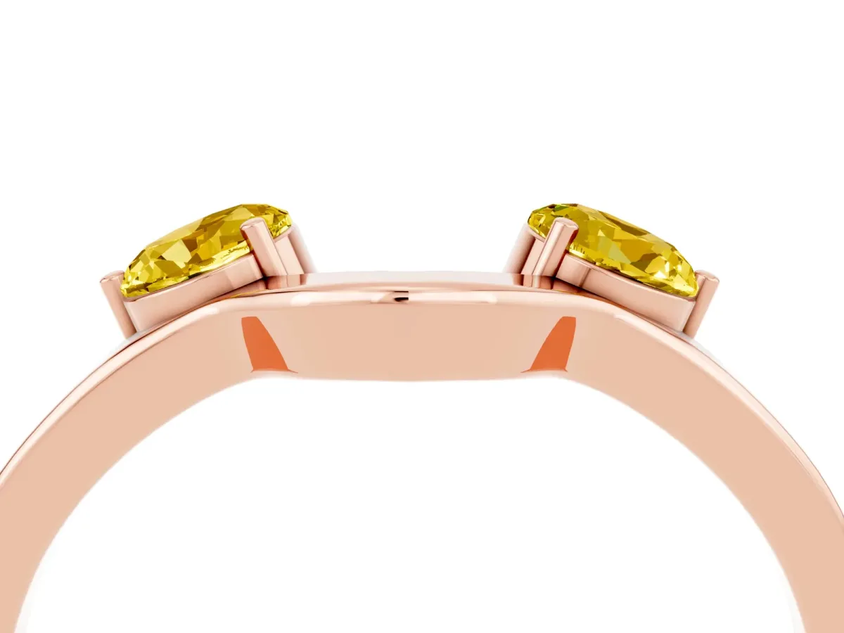 Dual Round Yellow Sapphire Open Band Ring with Prong Setting Rose gold