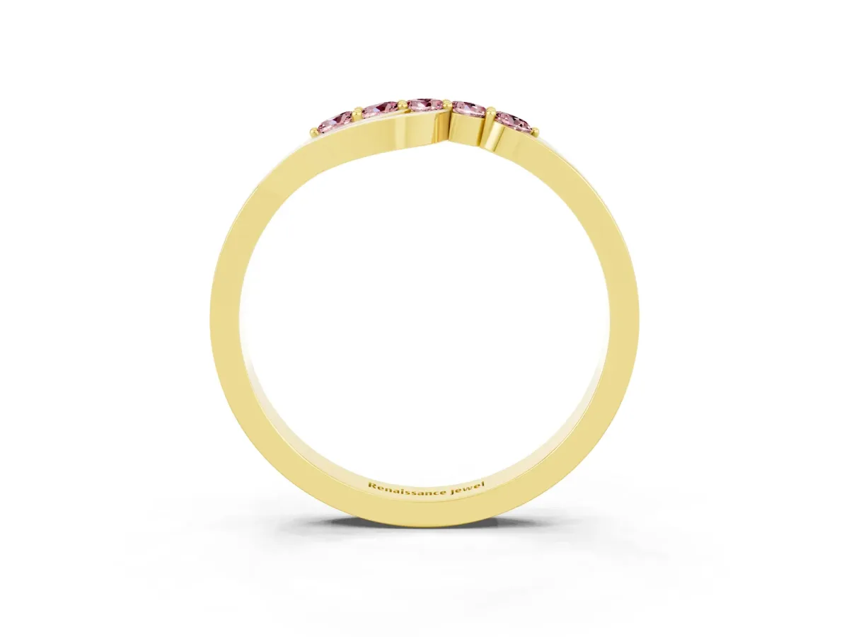 Five-Stone Round Morganite Crossover Band with Prong Setting Yellow gold