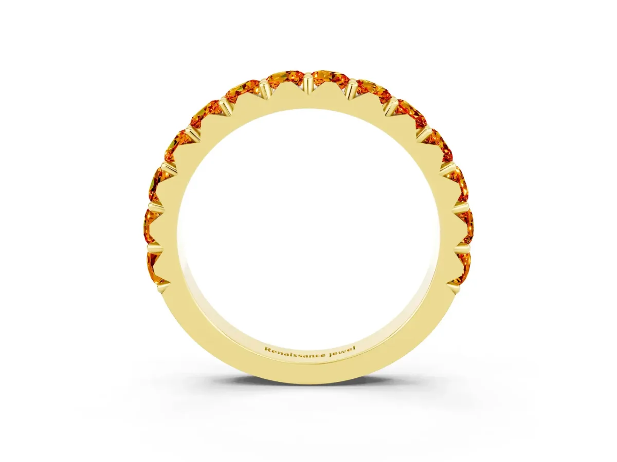Round Citrine Half Eternity Band with Classic Prong Setting Yellow gold