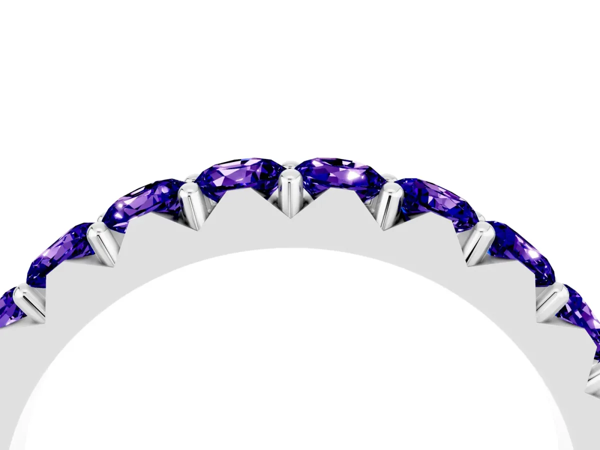 Round Tanzanite Half Eternity Band with Classic Prong Setting Silver