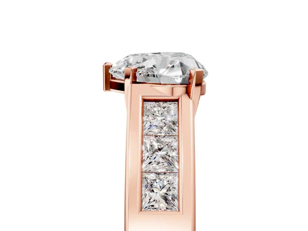 Heart Cut Cut Channel Set Solitaire Ring with Four-Prong Setting Rose gold