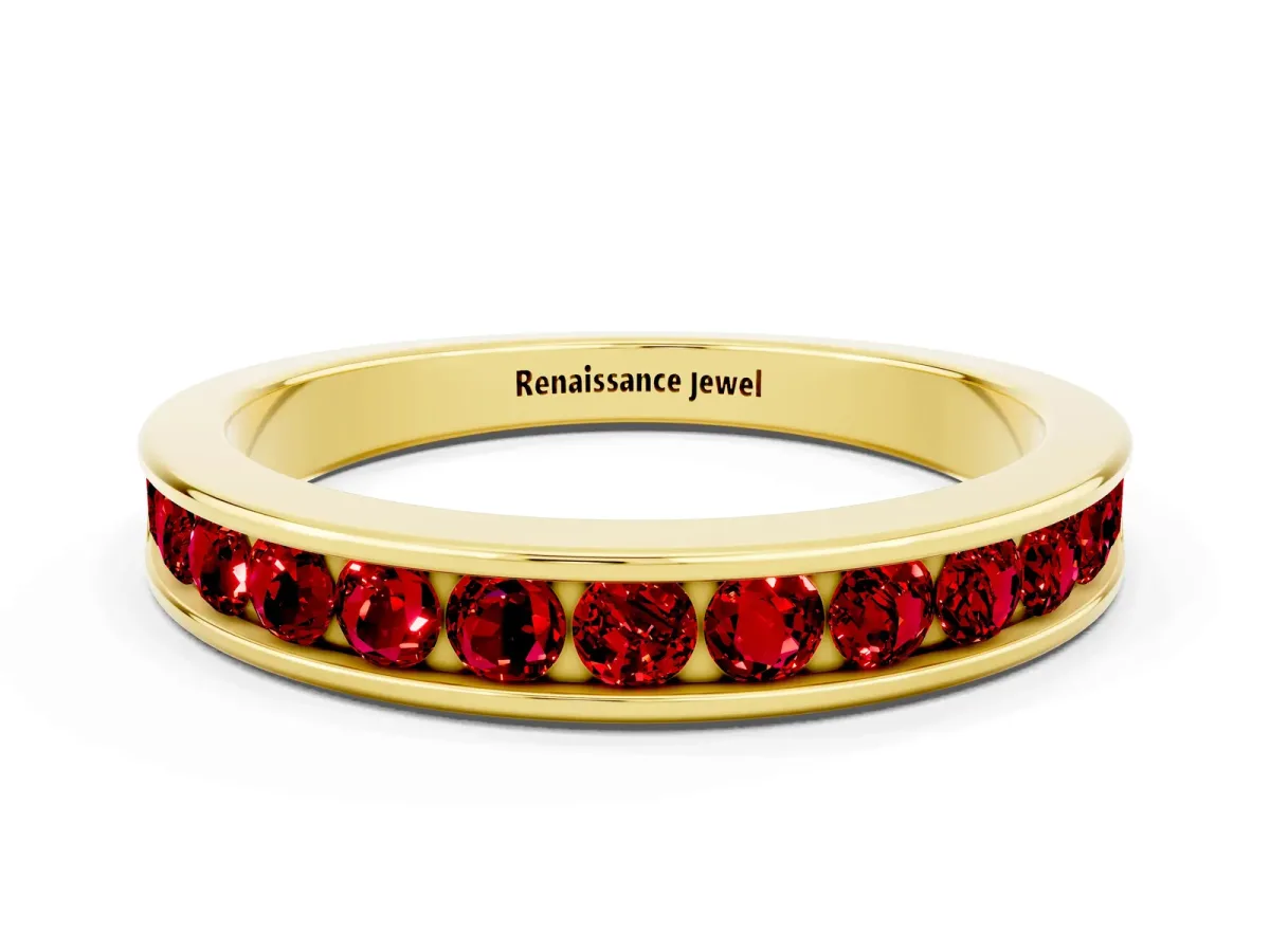 Channel Set Round Ruby Eternity Band Yellow gold