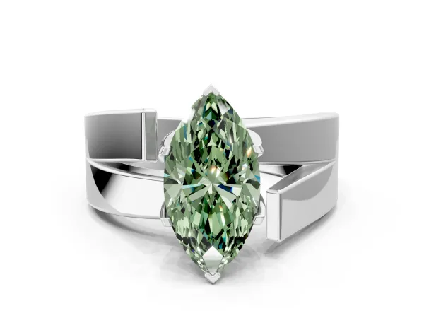 Fancy Green Modern Tension Set Marquise Cut Diamond Solitaire Wide Band Ring Platinum