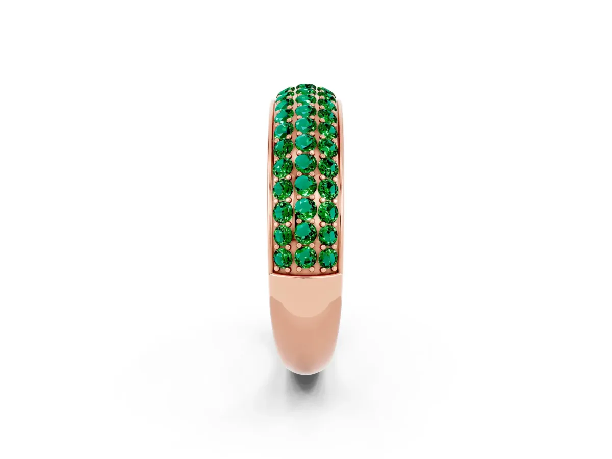 Three-Row Round Emerald Eternity Band with Shared Prong Setting Rose gold