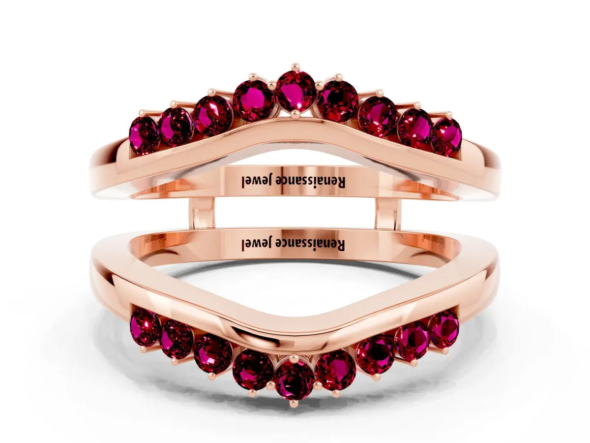 Round Garnet Chevron Contour Band with Prong Setting Rose gold
