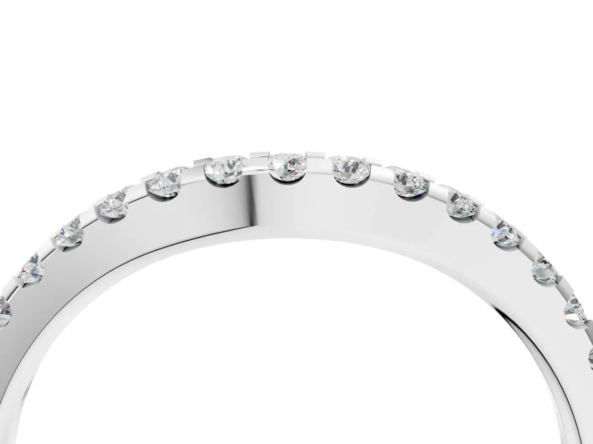 Round Diamond Pavé Curved Wedding Band Silver