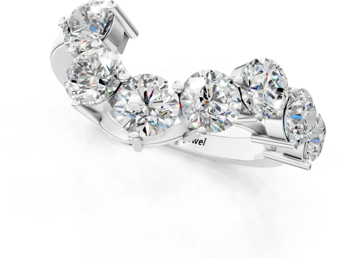Curved Diamond Cluster Band - Round Stones, Split Shank, Prong Setting White gold