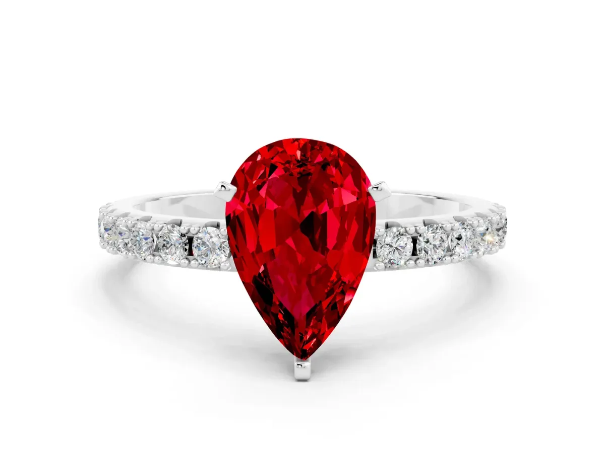 Pear Cut Ruby Solitaire Pavé Band with Four-Prong Setting Silver