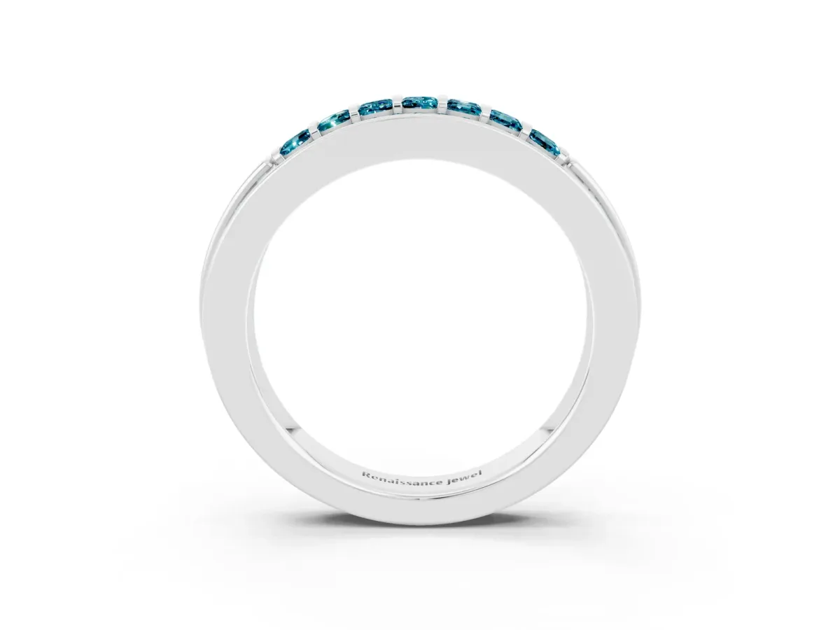 Bar-Set Princess Cut Blue Topaz Pavé Band Platinum