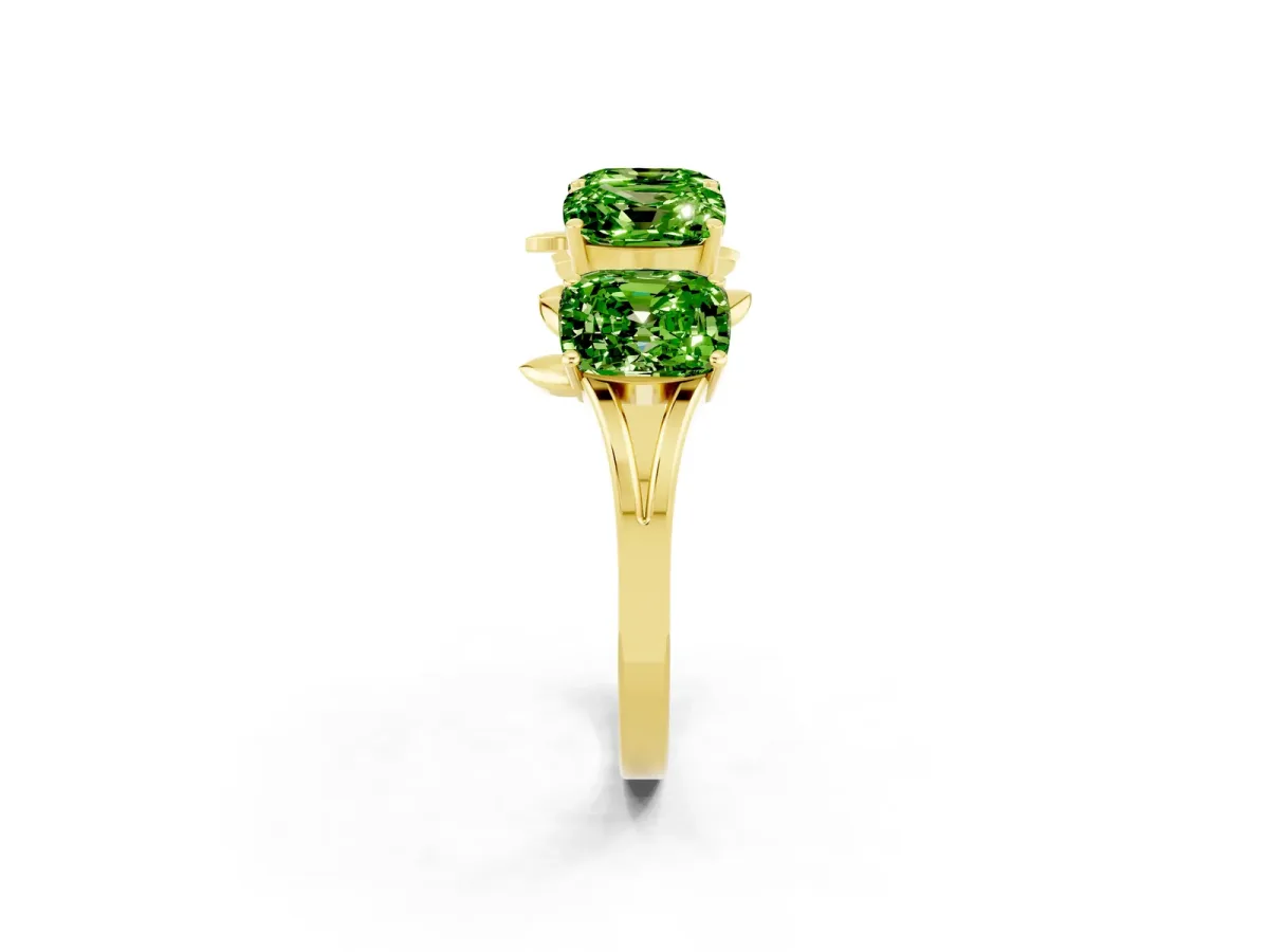 Emerald Cut Peridot Prong-Set Half Eternity Band Yellow gold