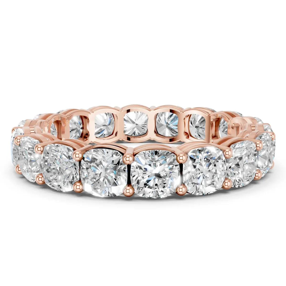 Cushion Cut Eternity Band with Shared Prong Setting Rose gold