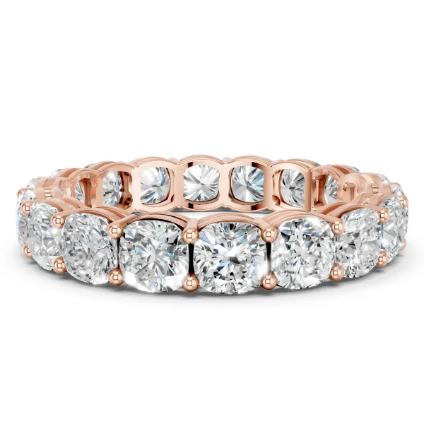 Cushion Cut Eternity Band with Shared Prong Setting Rose gold