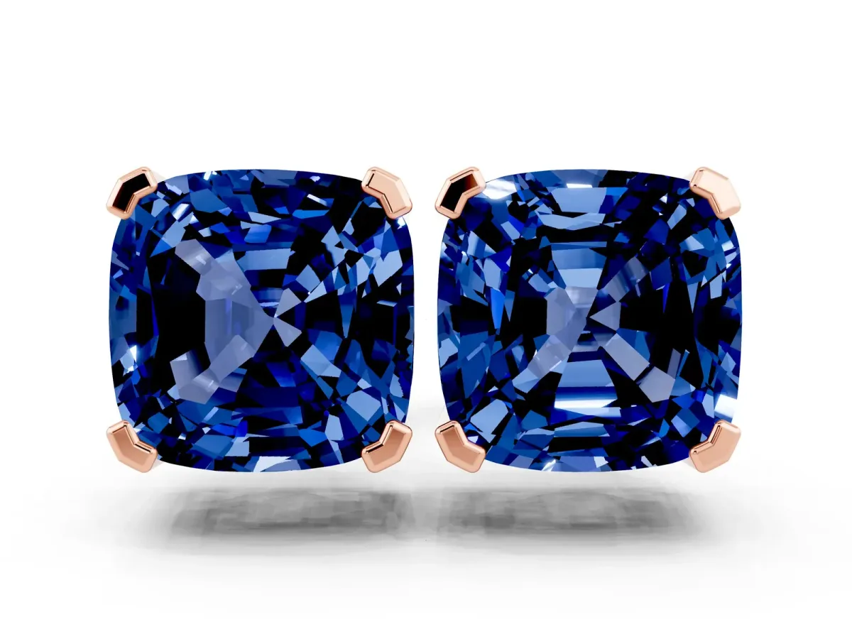 Cushion Cut Blue Sapphire Stud Earrings Rose gold
