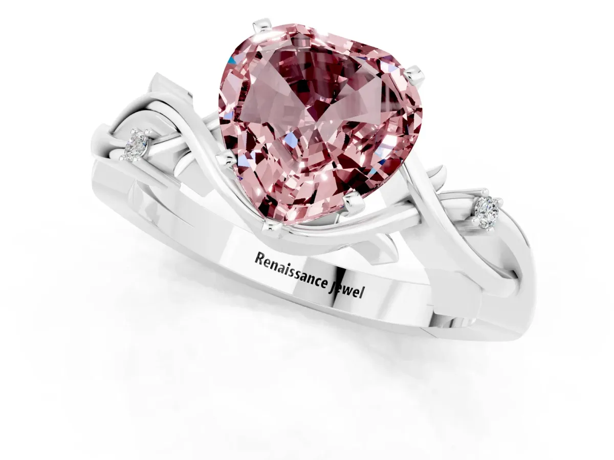 Heart Cut Morganite Solitaire Ring with Twisted Band and Prong Setting Platinum