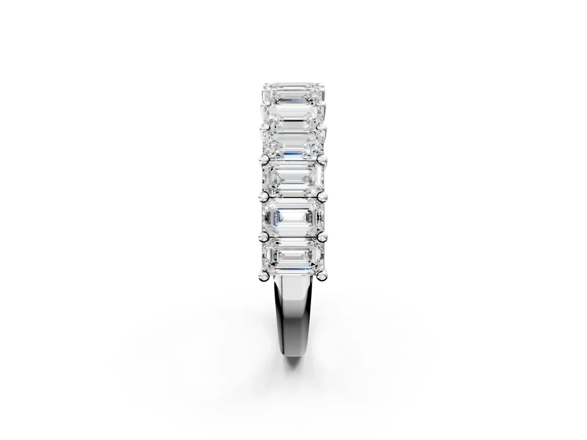 emerald Cut half eternity band with shared prong setting Silver