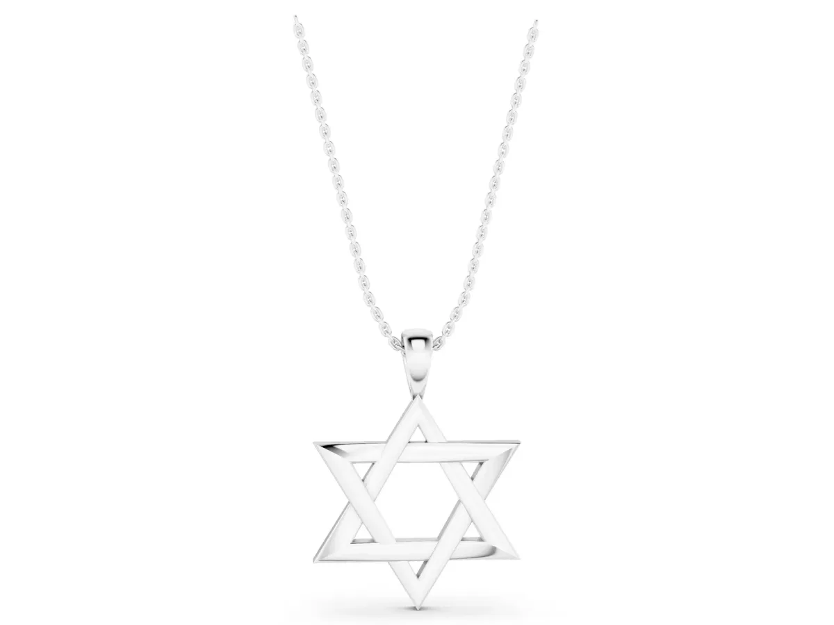 Silver Star of David Pendant White gold