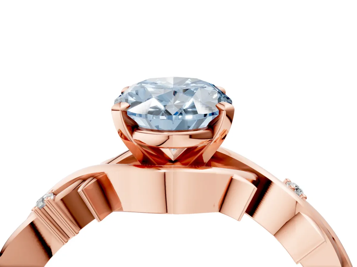 Fancy Blue Oval Cut Diamond Solitaire Ring with Twisted Band and Prong Setting Rose gold