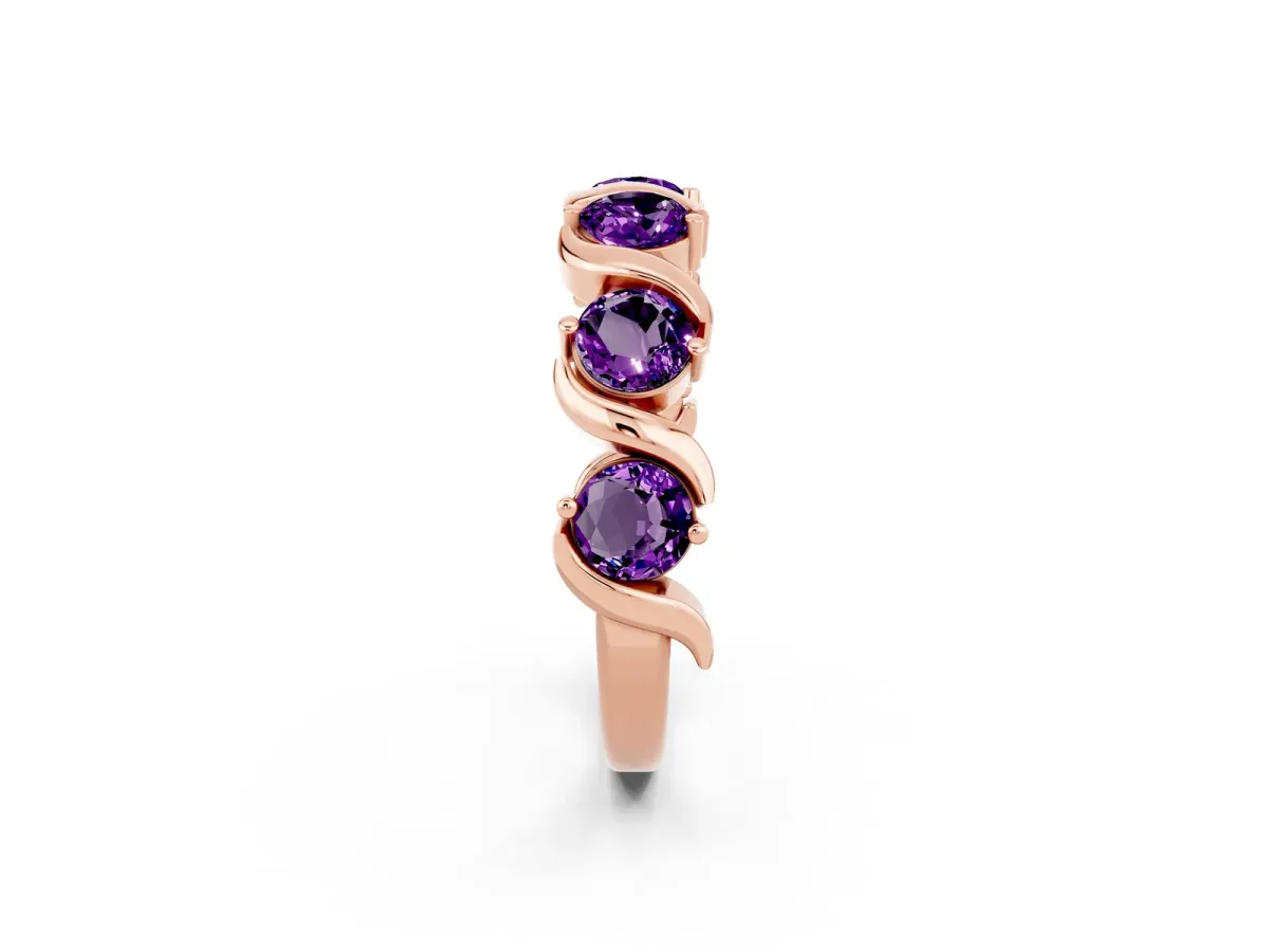 Six-Stone Round Amethyst Wave Band with Shared Prong Setting Rose gold
