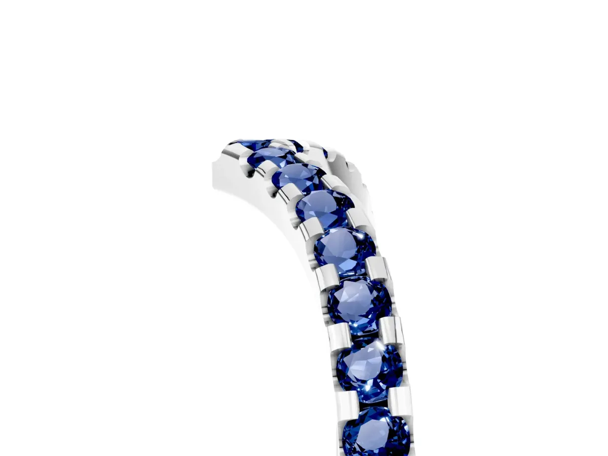 Pavé Round Blue Sapphire Chevron Band with Shared Prong Setting Platinum