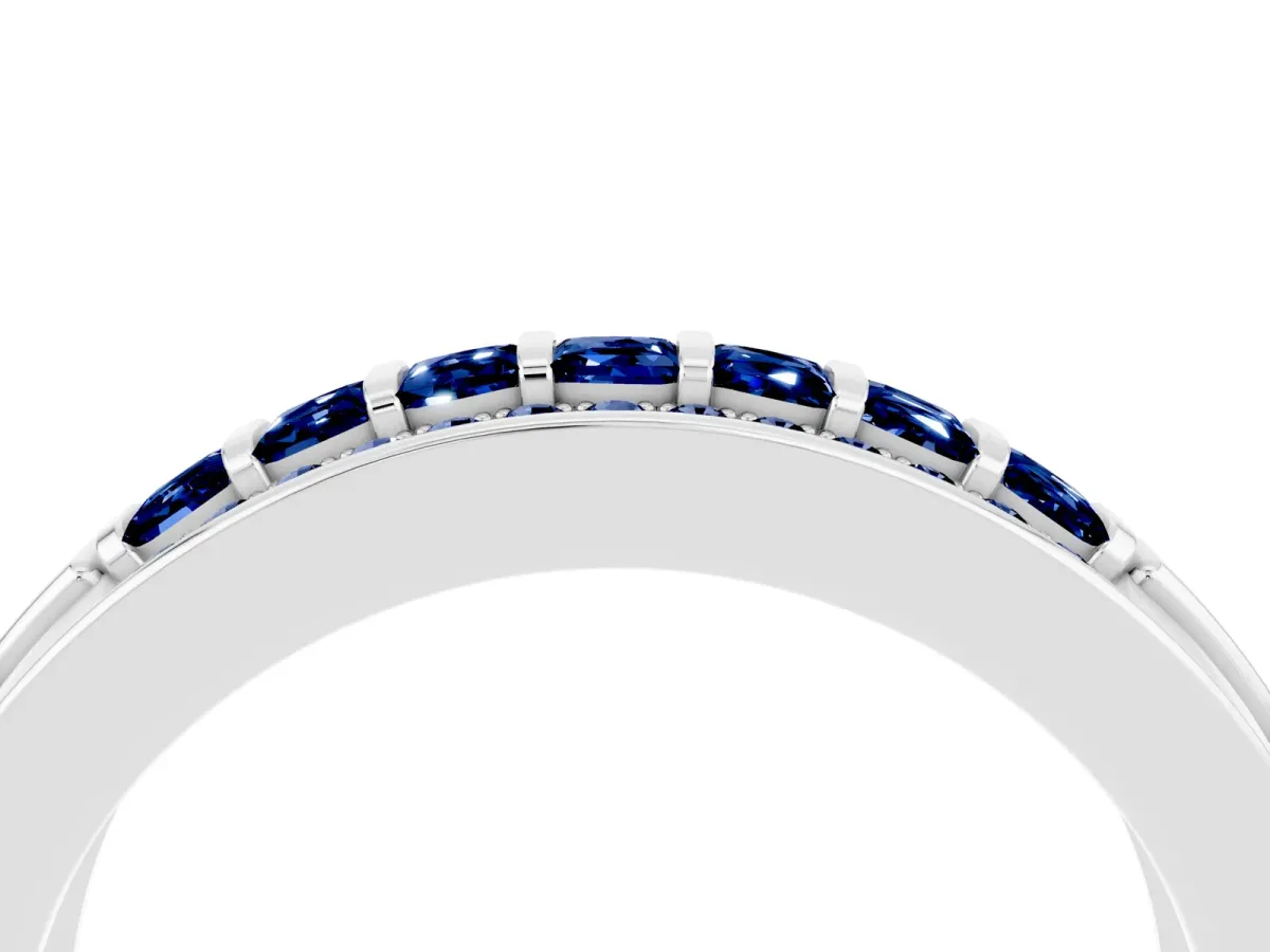 Bar-Set Princess Cut Blue Sapphire Pavé Band Silver
