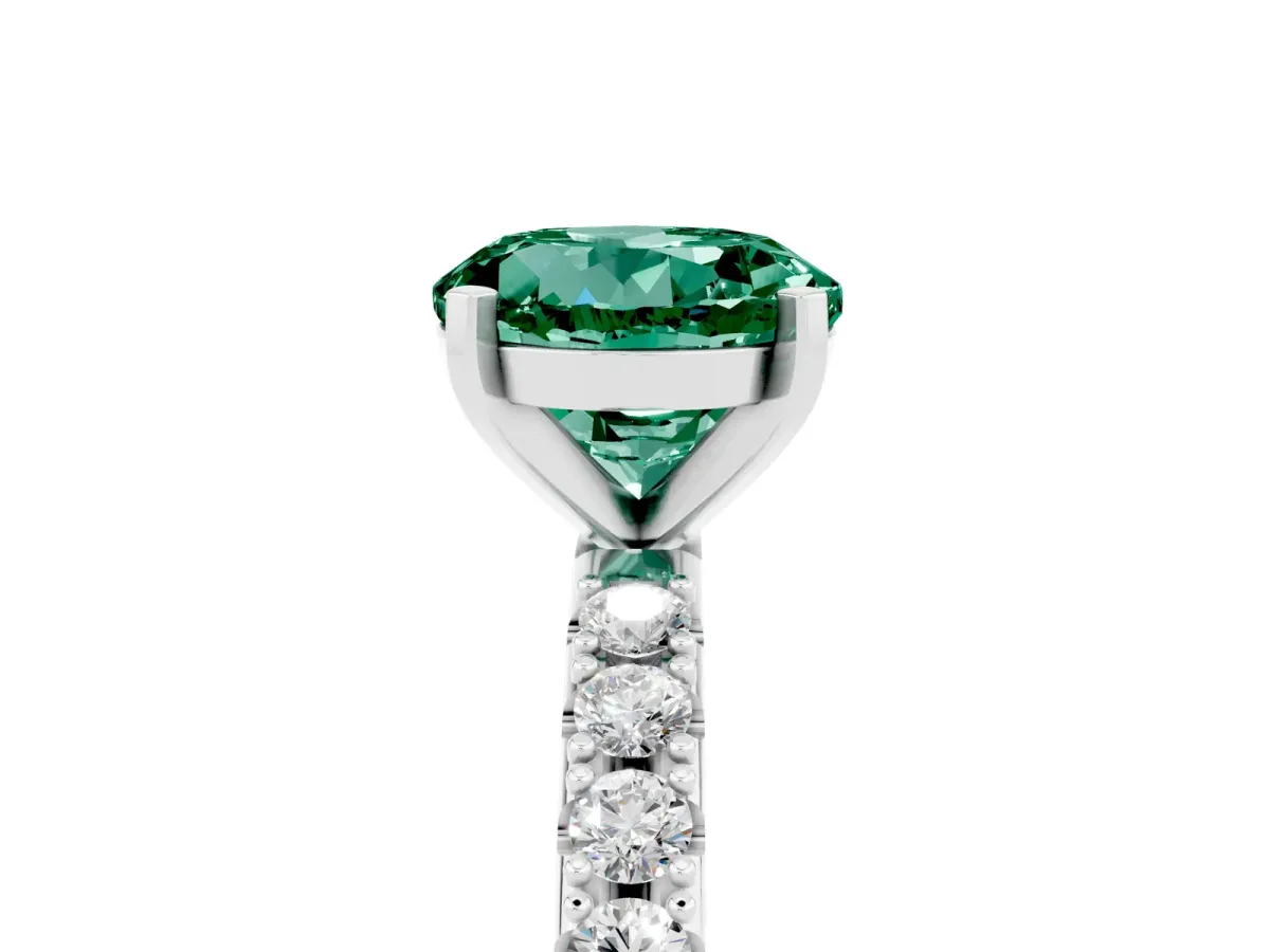 Round Cut Green Sapphire Solitaire Pavé Band with Four-Prong Setting Silver