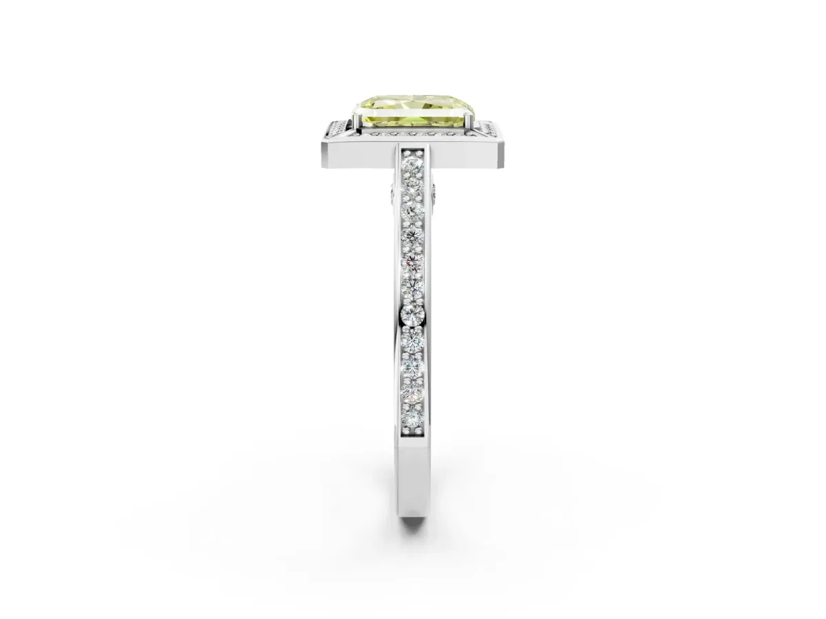Fancy Yellow Radiant Cut Cut Halo Pave Split Shank Prong Setting Ring Platinum