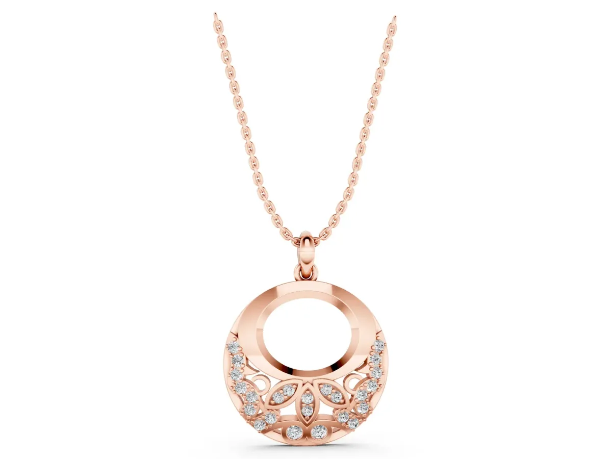 Round Diamond Pavé Leaf Filigree Pendant Rose gold