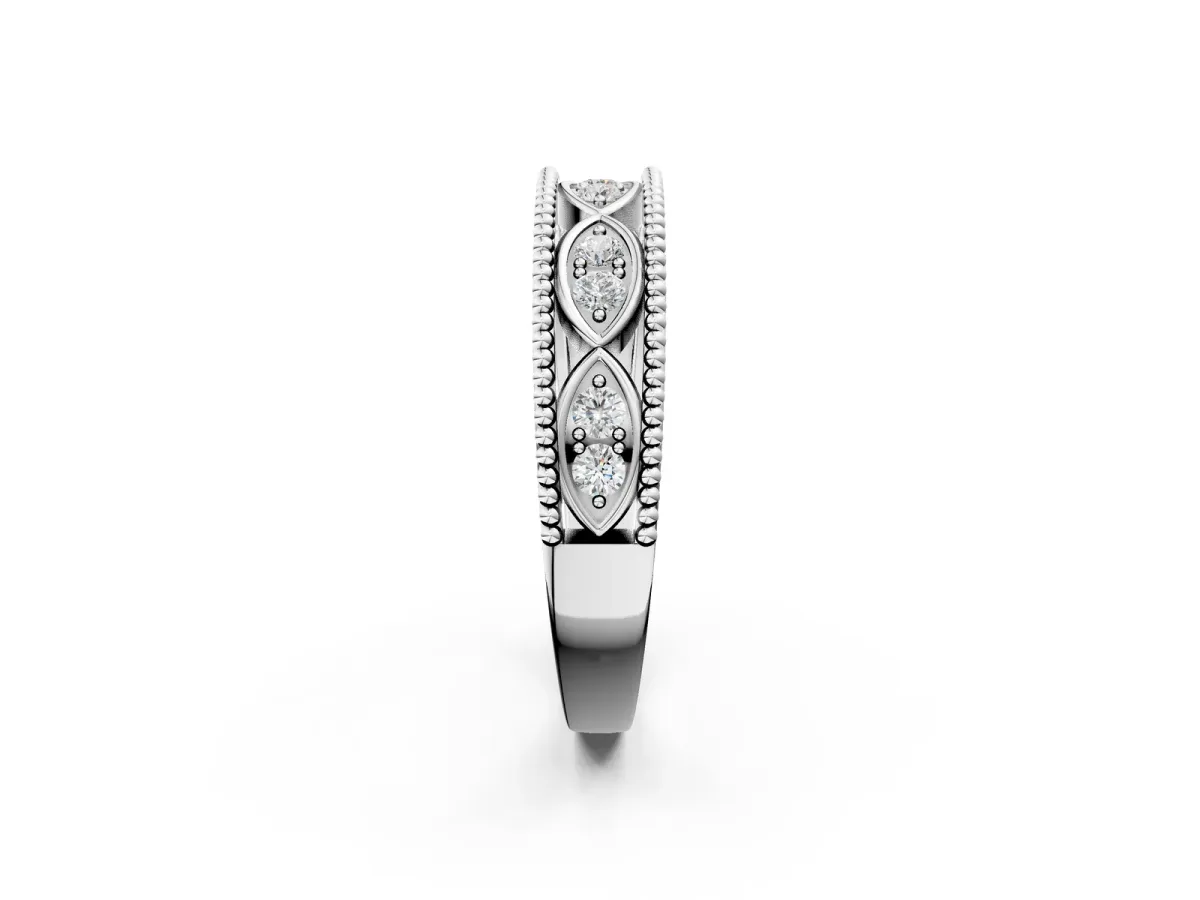 Round Diamond Marquise Milgrain Two-Tone Prong Set Band Platinum