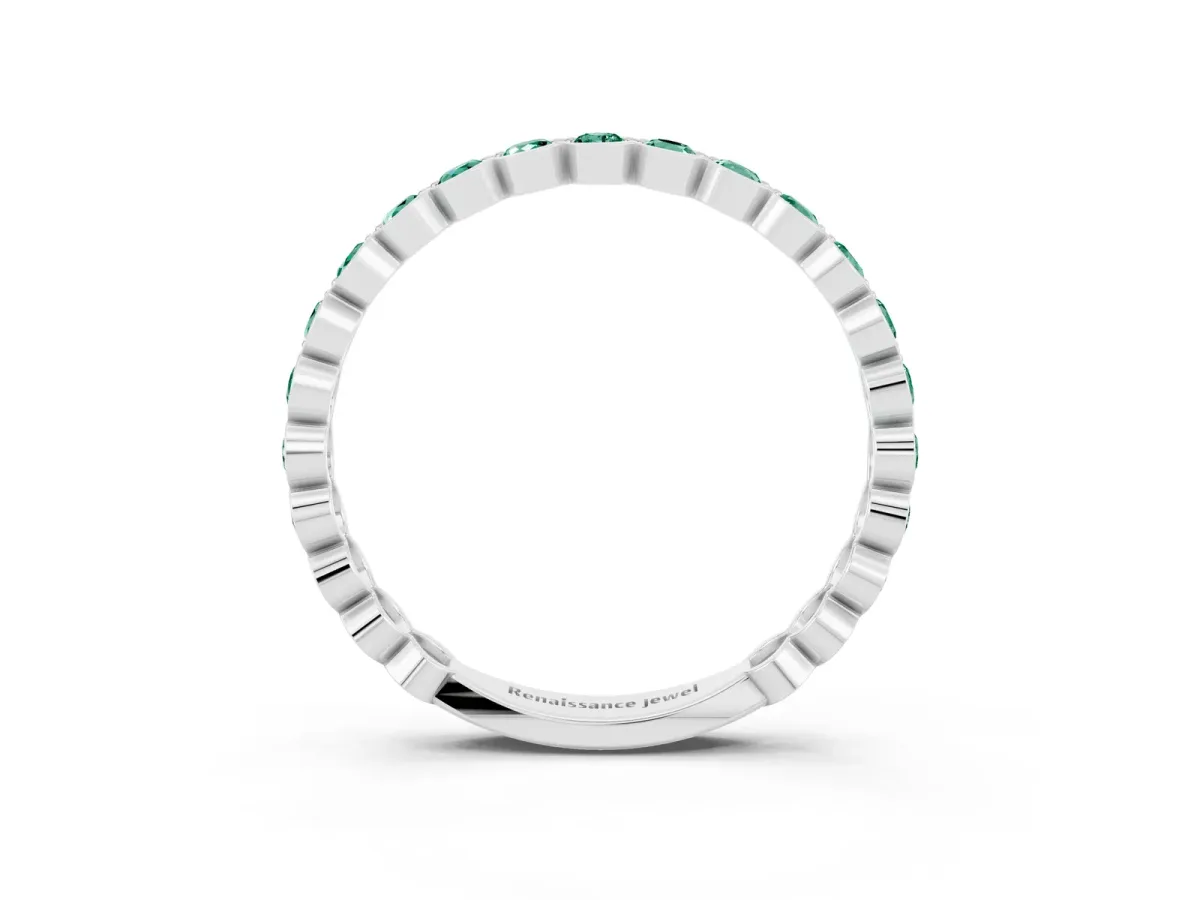 Round Green Sapphire Bezel Set Eternity Band Silver
