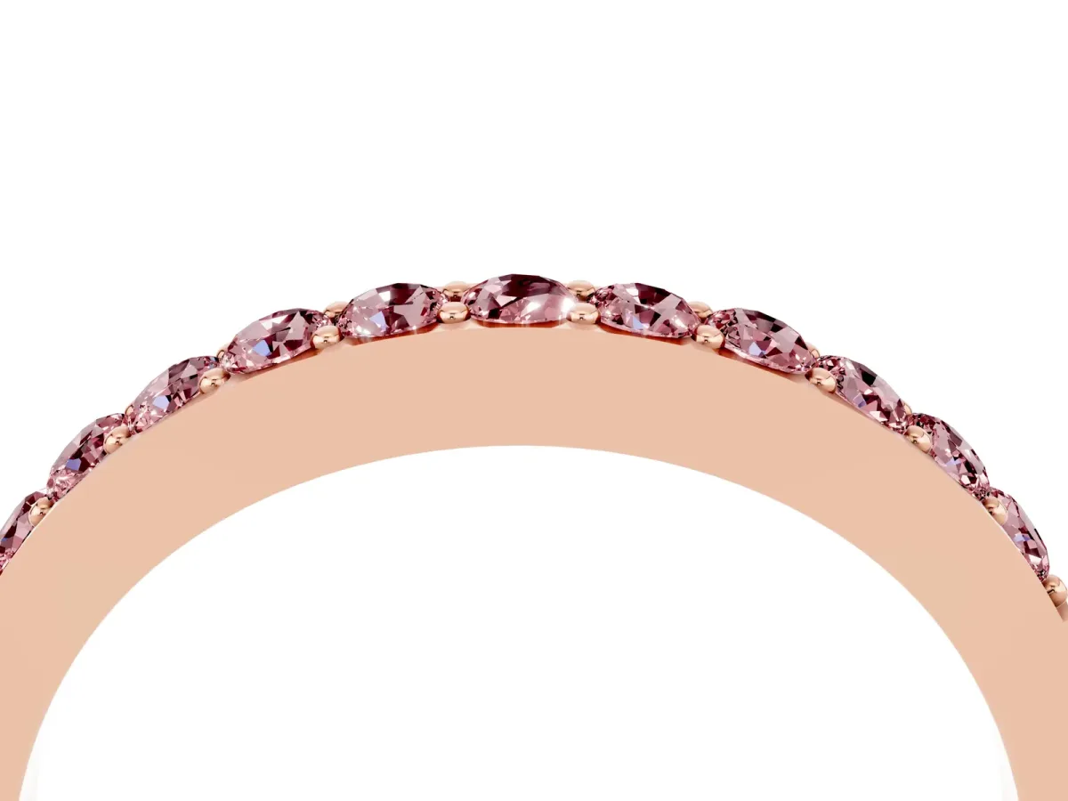 Round Morganite Curved Wedding Band with Channel Setting Rose gold