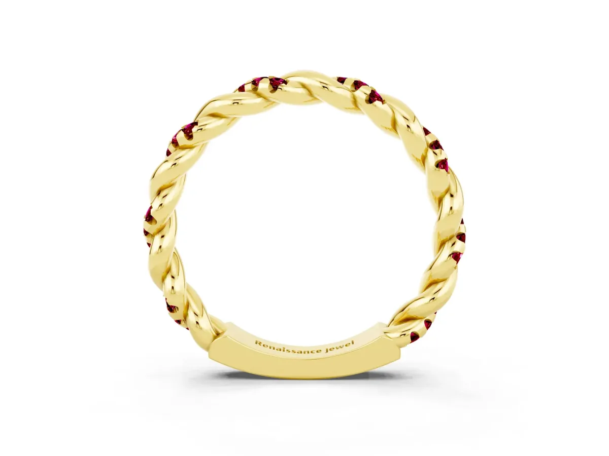 Twisted Pavé Round Garnet Eternity Band Yellow gold