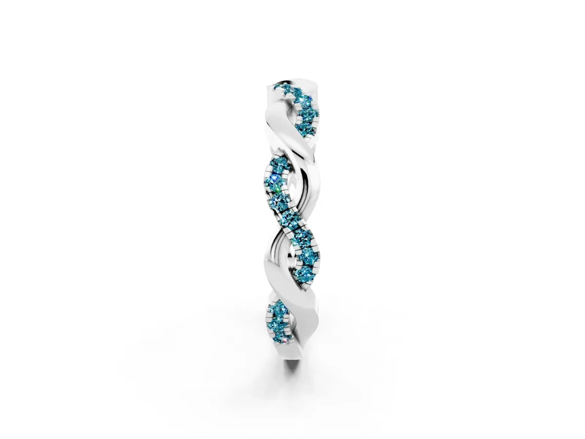Pavé Round Blue Topaz Twist Eternity Band with Shared Prong Setting Silver