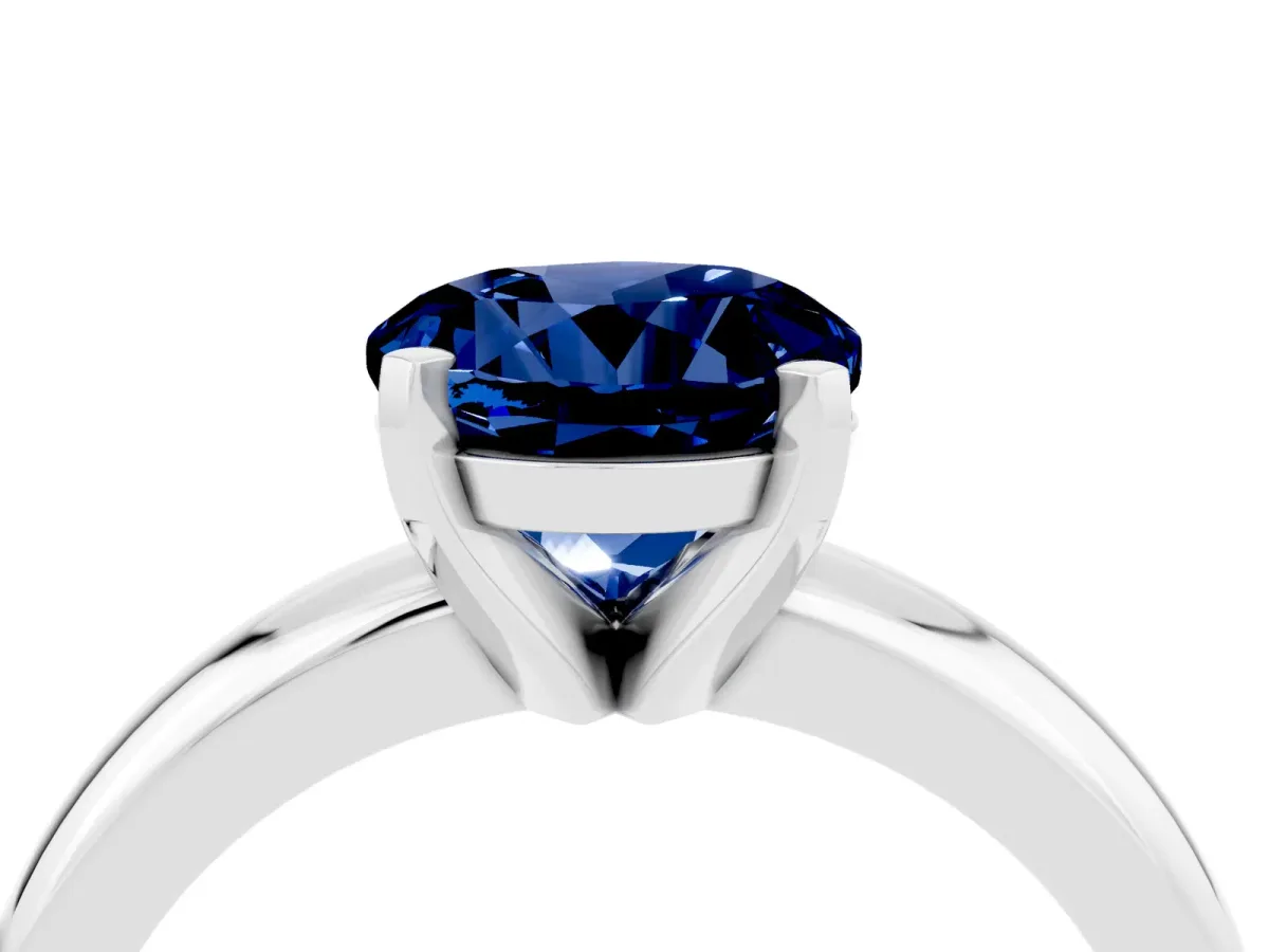 Round Blue Sapphire Leaf Eternity Band with Bezel Setting Silver
