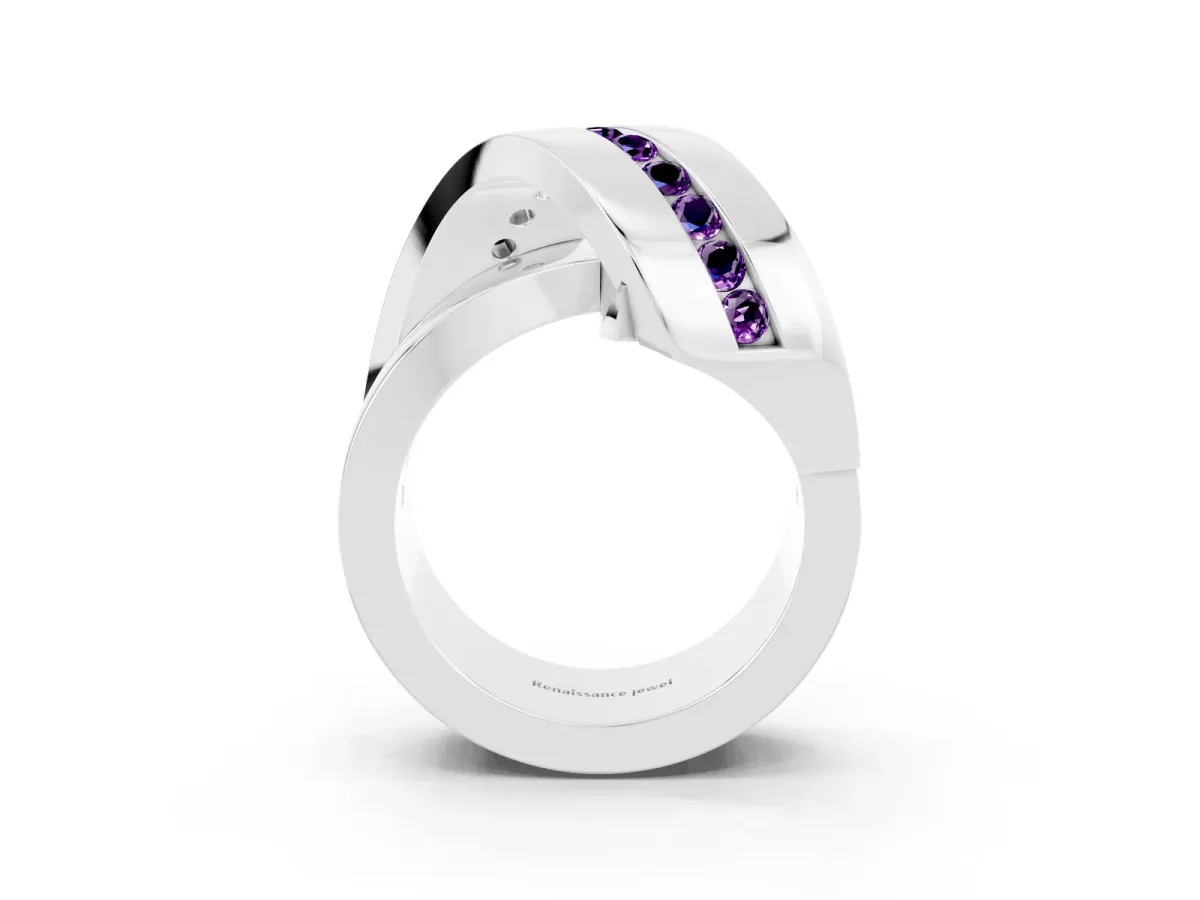 Pavé Round Amethyst Crossover Band with Channel Setting White gold
