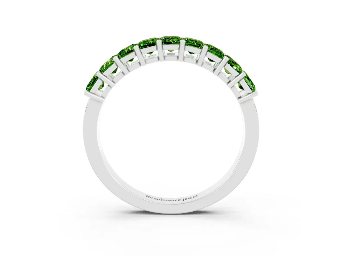 Emerald Cut Peridot Prong-Set Eternity Band Platinum