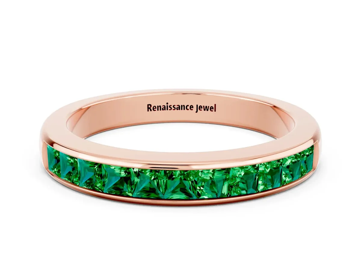 Channel Set Princess Cut Emerald Eternity Band Rose gold