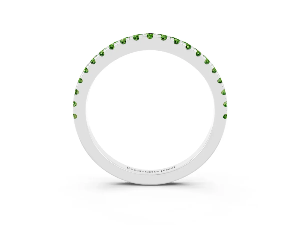Round Peridot Pavé Half Eternity Band with Shared Prong Setting Platinum