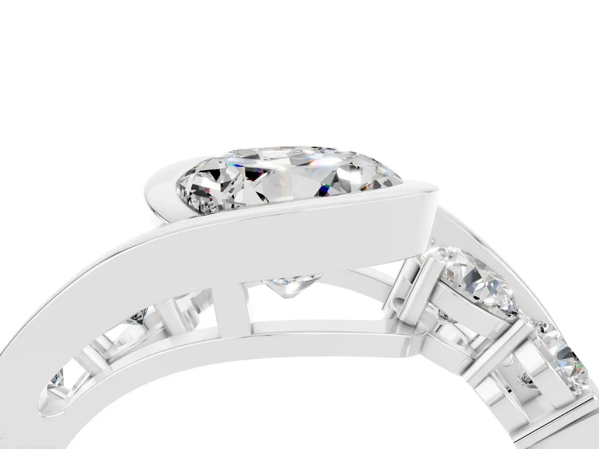Bezel Set Round Cut Moissanite Bypass Ring with Round Accents Silver