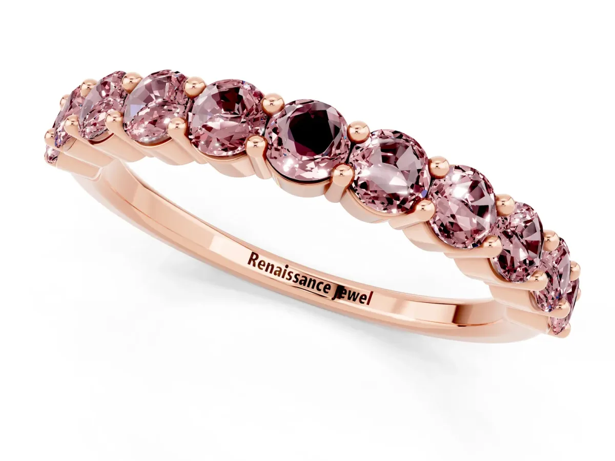 Round Morganite Half Eternity Band with Prong Setting Rose gold