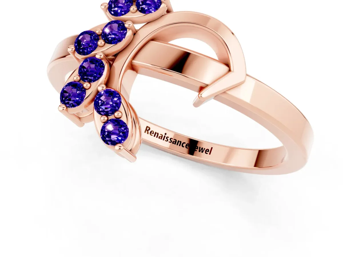 Marquise Tanzanite Cluster Bypass Ring with Prong Setting Rose gold