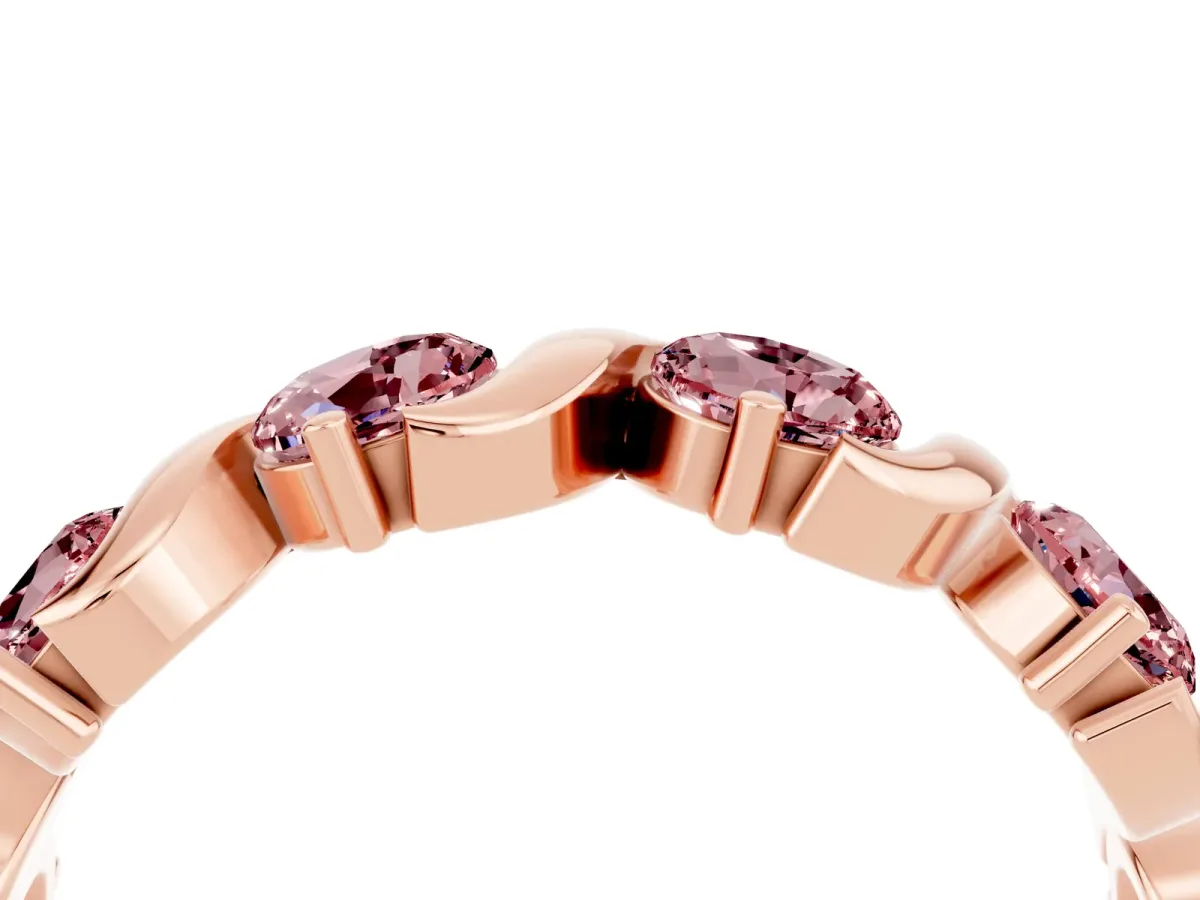 Six-Stone Round Morganite Wave Band with Shared Prong Setting Rose gold